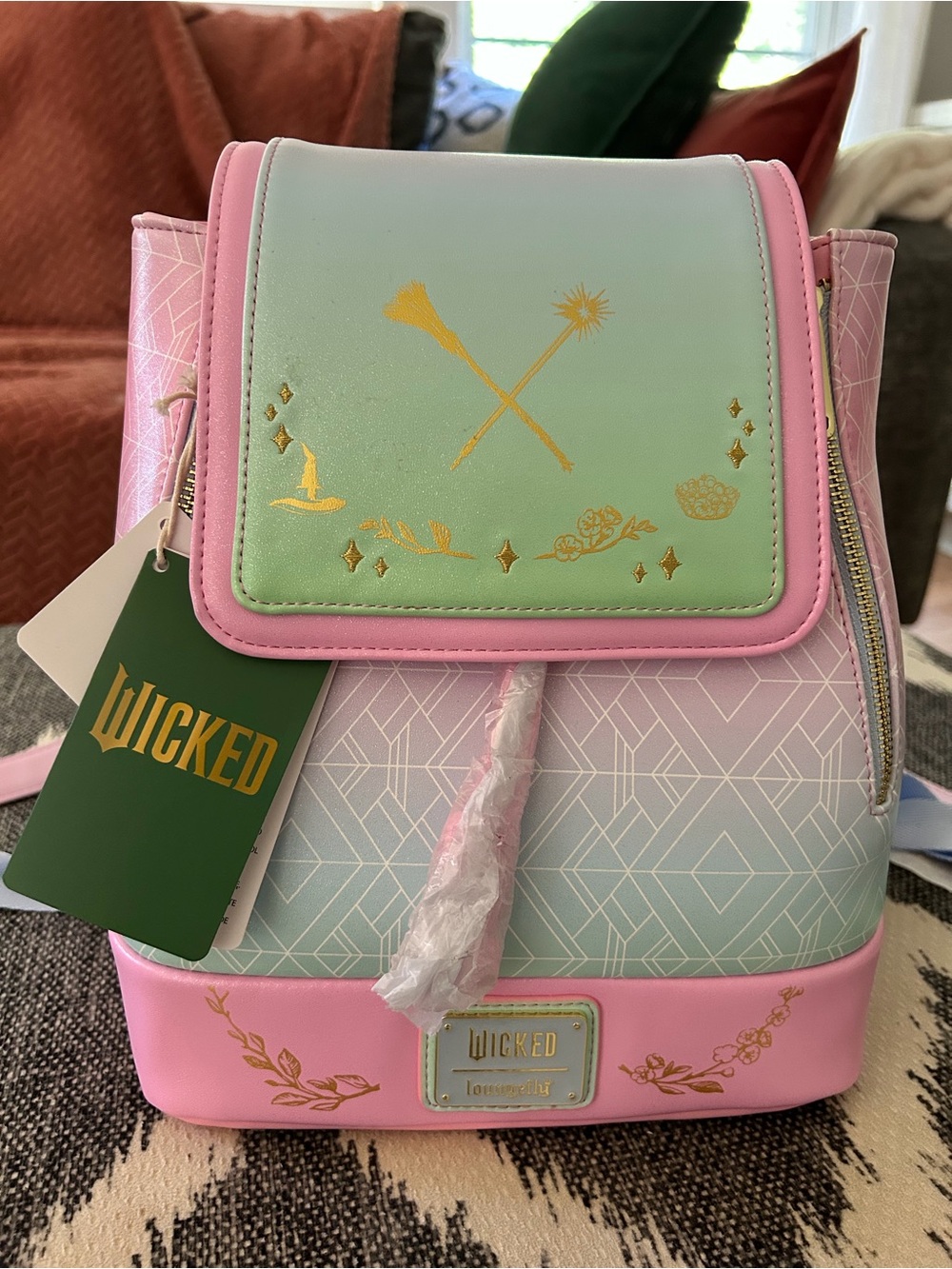 Loungefly Wicked Iridescent Ombré  Pink & Mint Mini Backpack